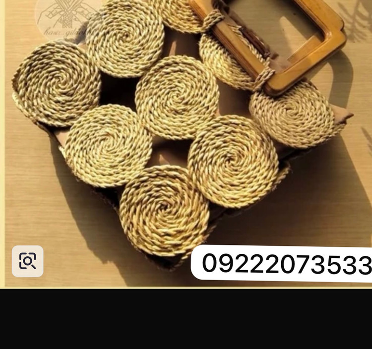 کیف حصیری دسته چوبی کاملا دستدوز